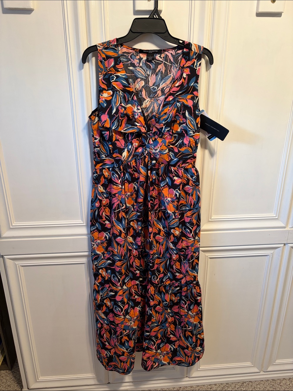 French Connection Navy Maxi Dress with Orange and Pink Floral Print